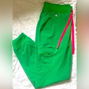 Figs Green Joggers with Pink Drawstring